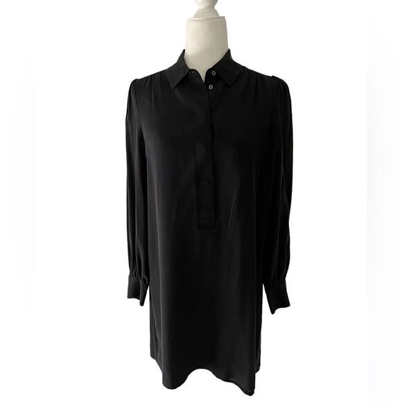 Kate Spade Rosette bow silk shift shirt dress in black 8 (no flower neck tie) - Picture 4 of 8